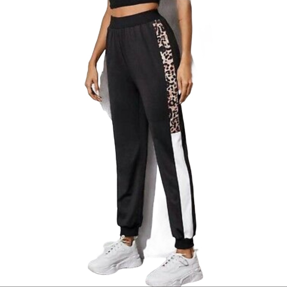 Leopard color block joggers